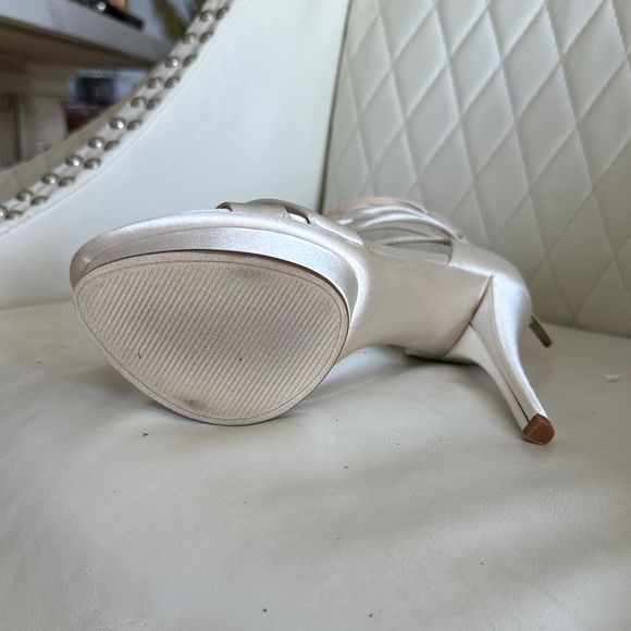 Enzo Angiolini Cream Strappy Heels with Feather and Jewel